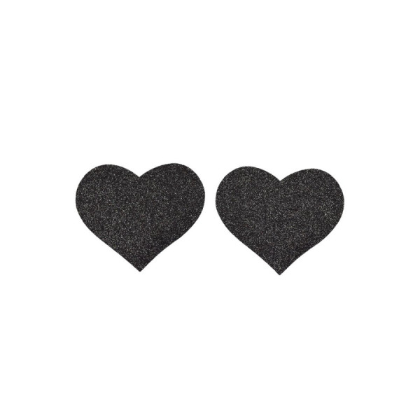 Paire de cache tétons adhésifs coeur pailleté noir 